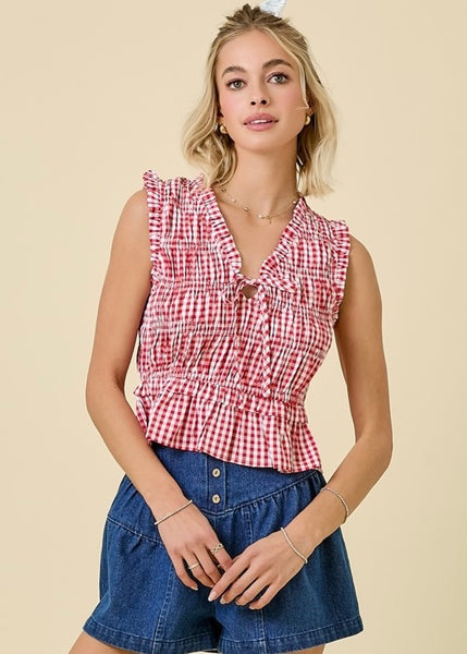 Cheering Section Gingham Sleeveless Top