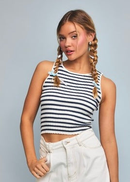 Always On Time Navy & White Stripe Sleeveless Top