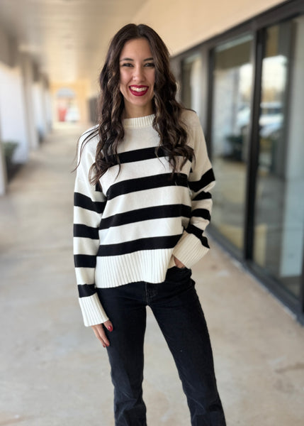 It's Enough Black & Cream Striped Sweater