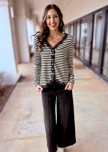 Had Enough Lace Striped Knit Top