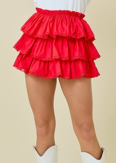 Flirty Fun Red Tiered Red Ruffle Skort