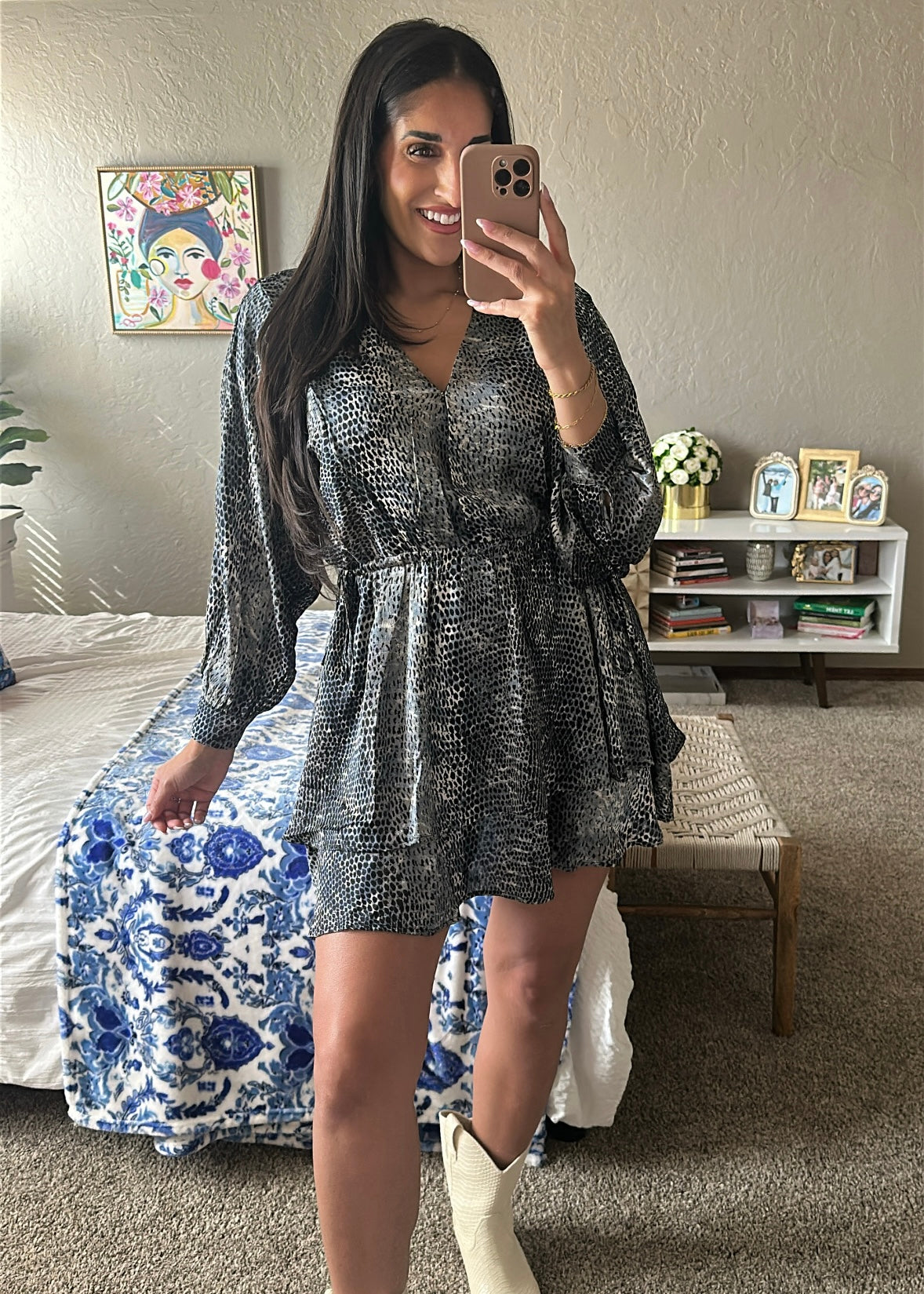 Wild In Love Grey/Teal Leopard Dress
