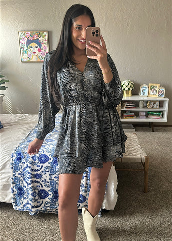 Wild In Love Grey/Teal Leopard Dress