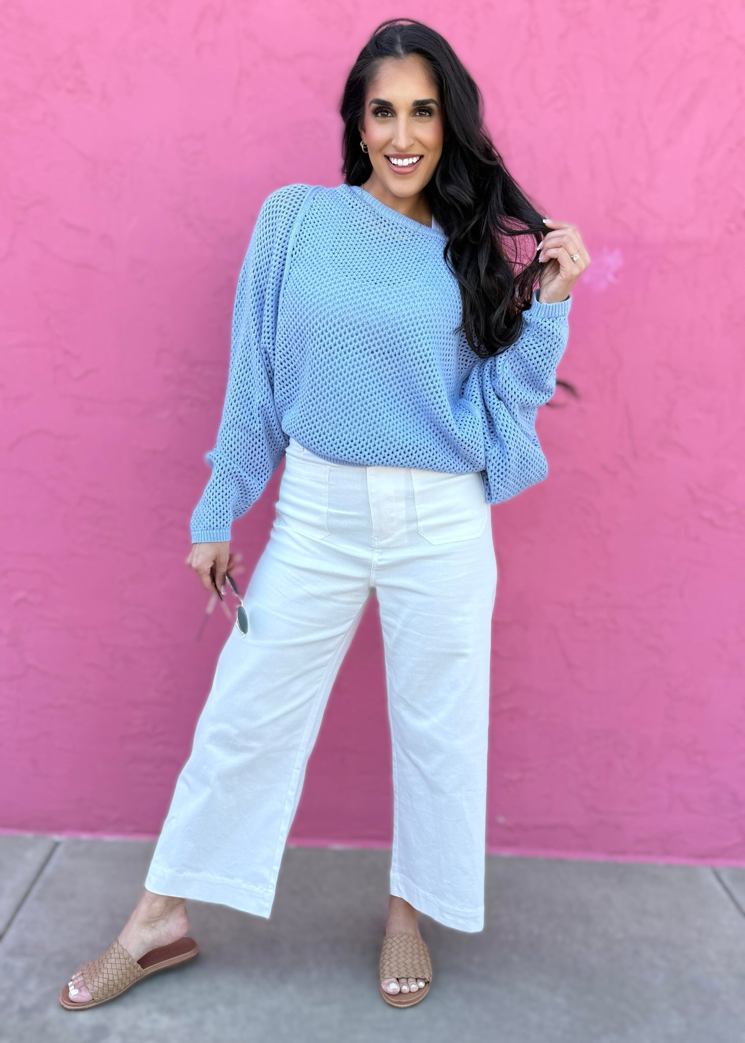 Ocean Spray Blue Crochet Sweater