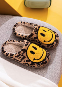 Smile Fuzzy Slippers - Leopard