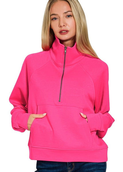 Comfy Is In Scuba Half Zip Pullover - Hot Pink