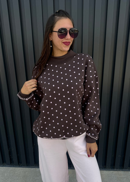 On The Go Polka Dot Mock Neck Sweatshirt