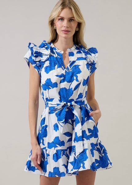 Gemma Blue Floral Mini Dress