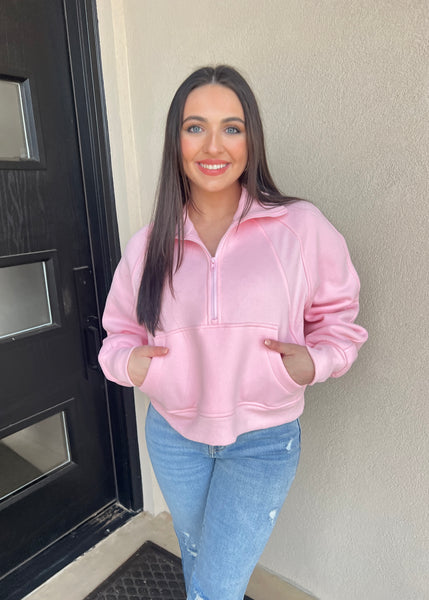 The Scuba Half Zip Pink Sweatshirt