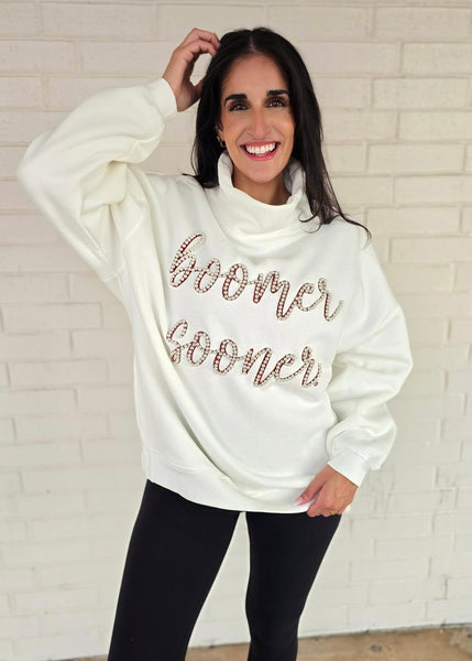 Boomer Sooner Pearl White Stadium High Neck Sweatshirt