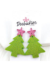 Pink Star & Glittery Christmas Tree Earrings