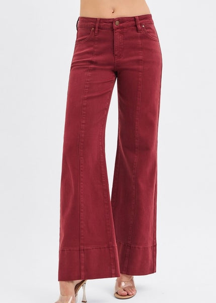 Blare The Music Burgundy Wide Leg Denim