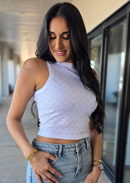 White Ditsy Floral Tank Top