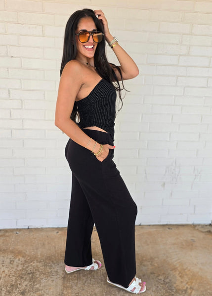 Out For The Night Black Pin Striped Tube Top