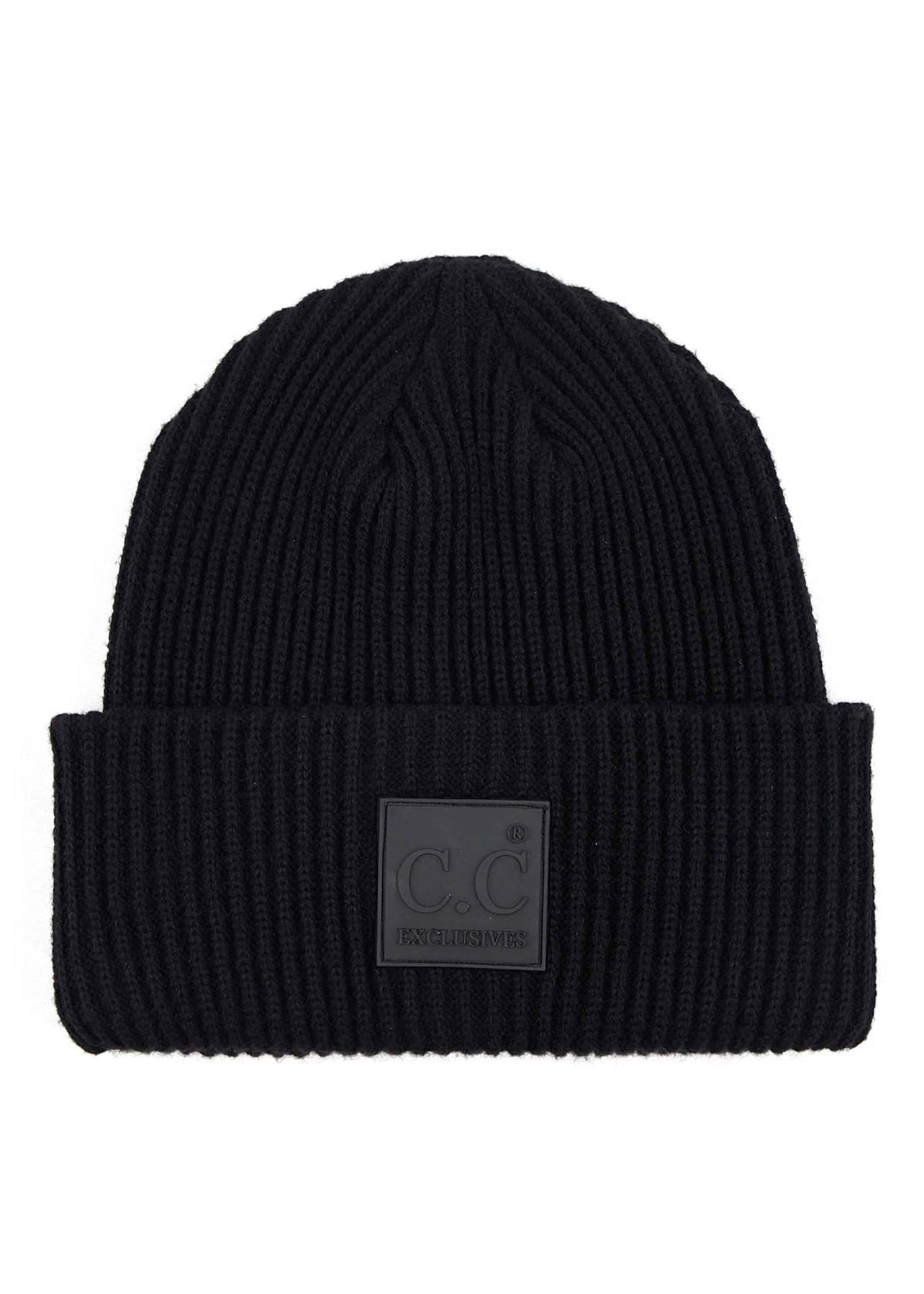 CC Solid Ribbed Knit Black Beanie