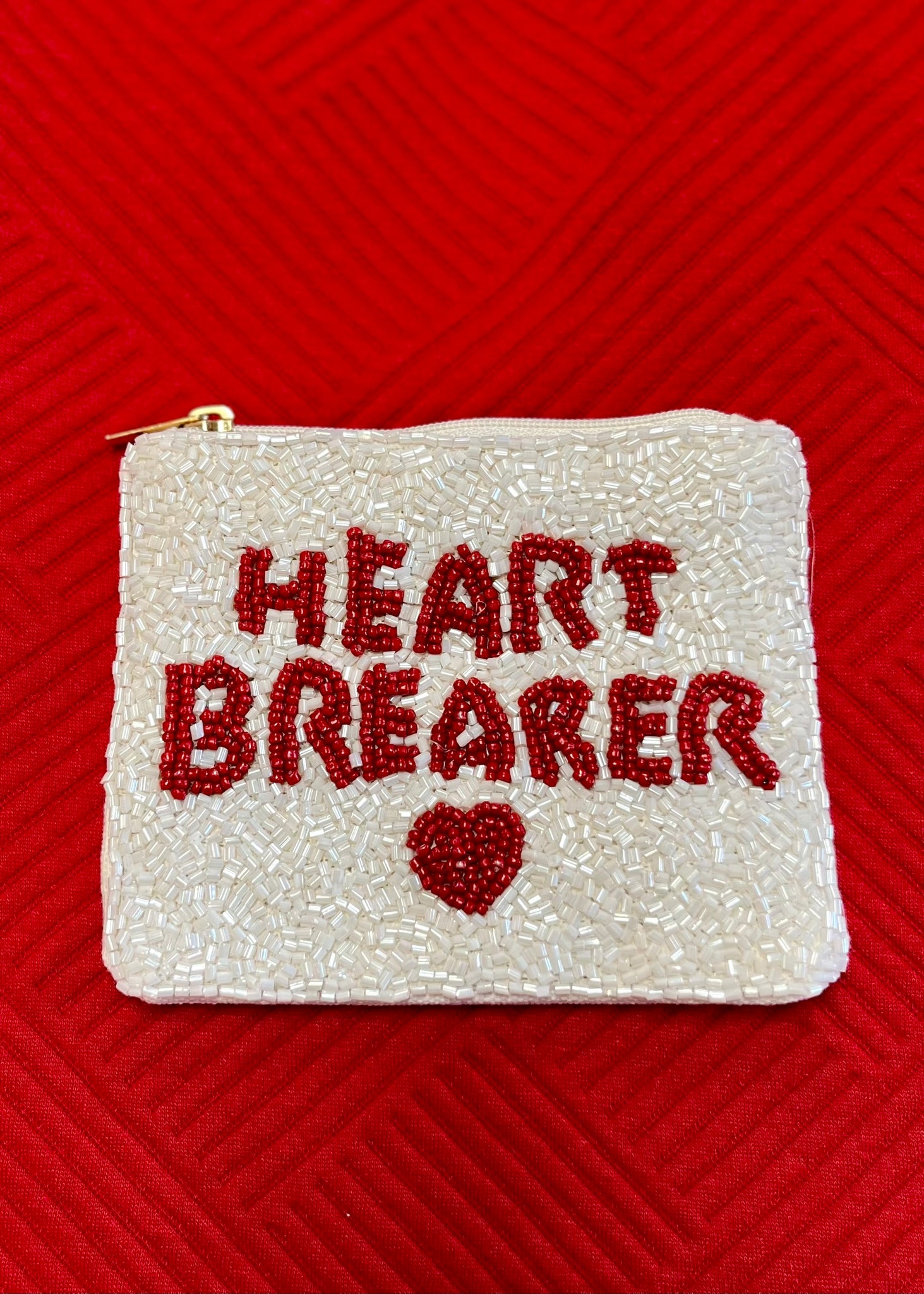 "Heart Breaker" Small Beaded Zipper Pouch