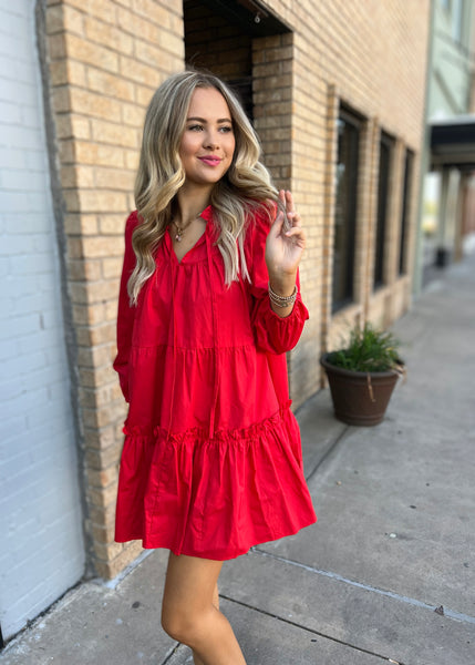 Speak Easy Red Multi Tiered Ruffled Mini Dress