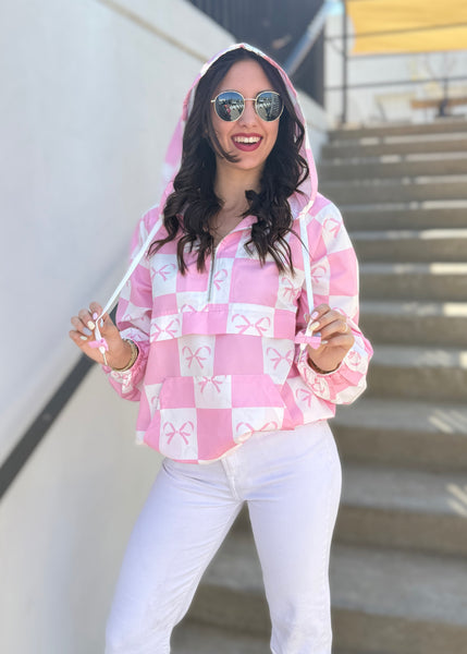 Breezing By Pink Checked Ribbon Windbreaker