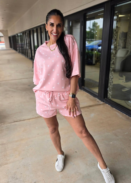 Getting Away Pink Polka Dot 2 Pc Shorts Set