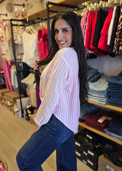 Thriving Twists Pink & White Striped Top