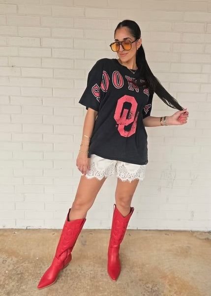 Oklahoma "SOONERS" Washed Black Oversized Band Tee
