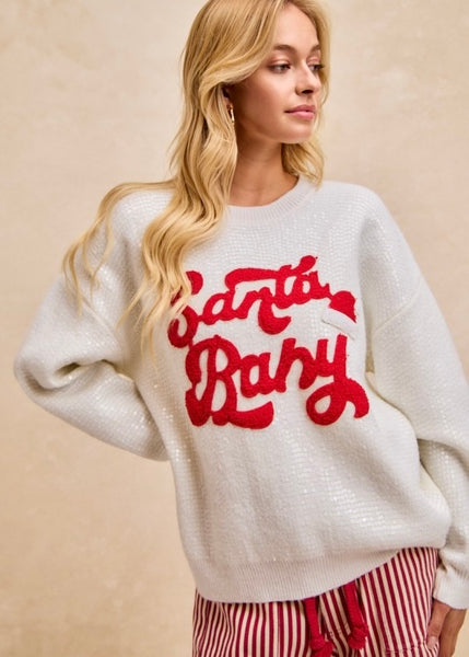 "Santa Baby" White Sequin Sweater