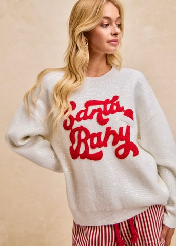 "Santa Baby" White Sequin Sweater