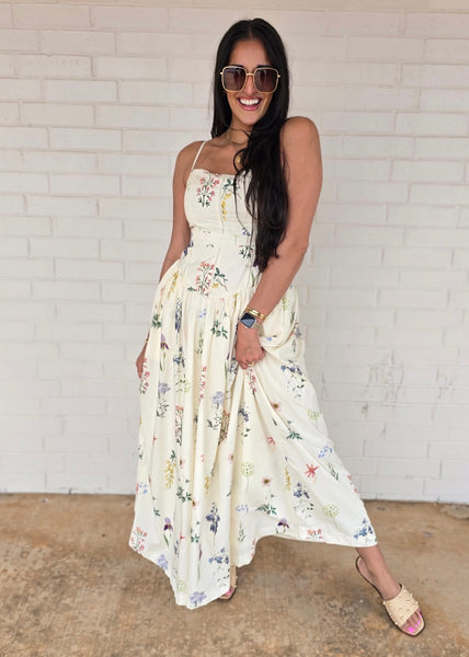 Garden Party Floral Cream Maxi Dress