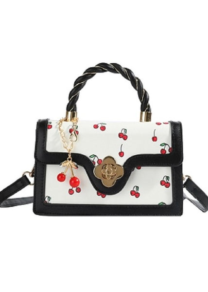 Cherry Pattern Black/White Small Crossbody Handbag