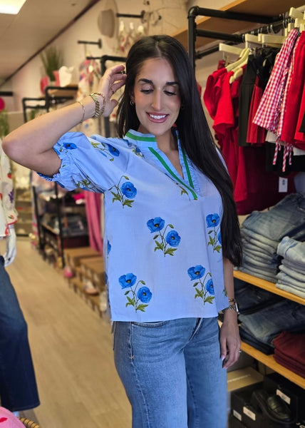 No Explanation Blue Floral Blouse