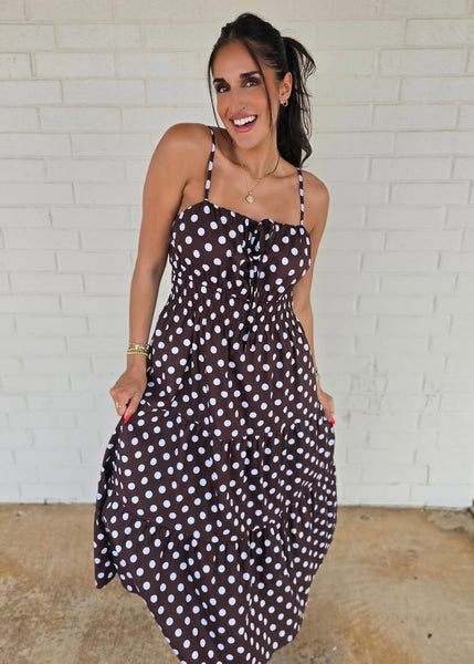 Pretty Woman Brown & White Polka Dot Midi Dress