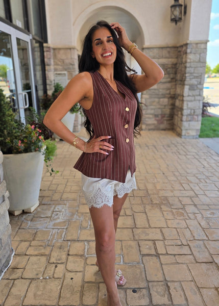 Bring It On Brown/Ivory Pin Stripe Vest