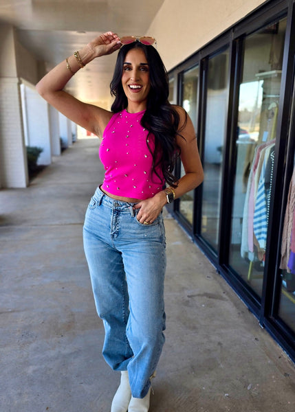 A Little Extra Jeweled Bright Fuchsia Tank Top - M/L
