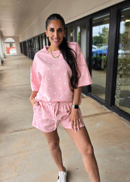 Getting Away Pink Polka Dot 2 Pc Shorts Set