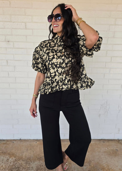 Plan On it Black Floral Babydoll Top