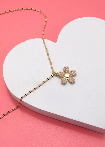 Pearl Flower Charm Necklace
