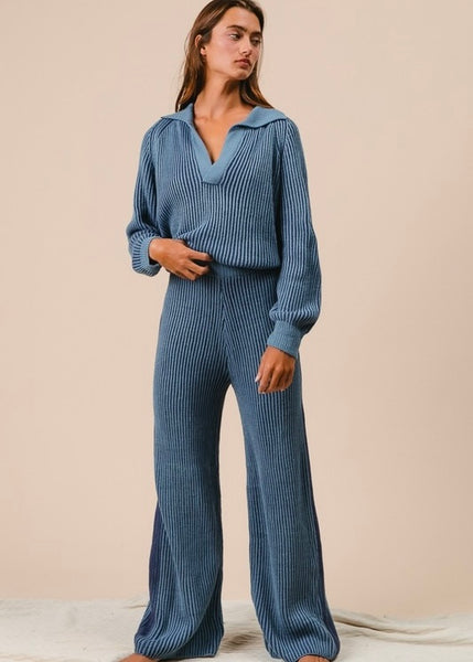 Striving Forward Navy Striped Sweater Pant & Top Set