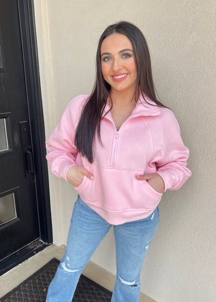 The Scuba Half Zip Pink Sweatshirt