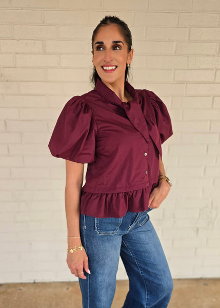 Make No Mistake Burgundy Babydoll Top