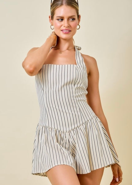 Dare To Be Brown/Cream Striped Halter Romper