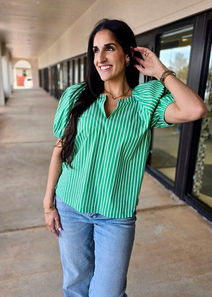 Beautiful Things Green Striped Blouse