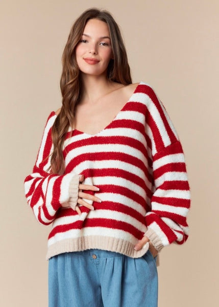 Win This One Red Striped Sweater
