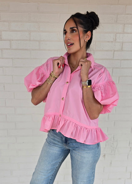 Let There Be Sunshine Pink Baby Doll Top