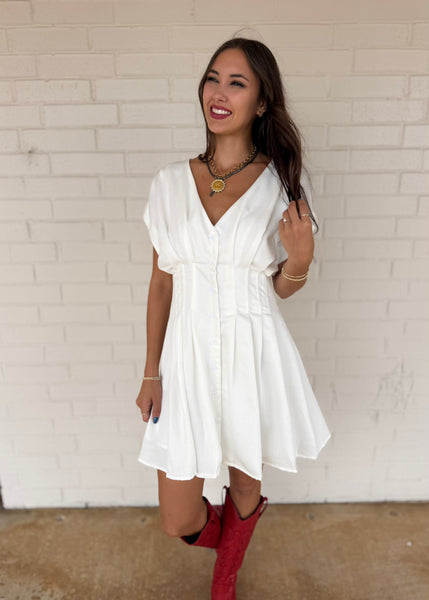Let It Be White Button Up Mini Dress