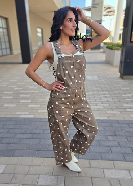 Free Fallin Brown & White Polka Dot Overall