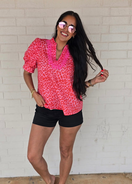 Your Reaction Pink Leopard Print Top