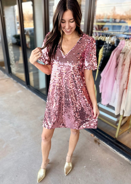 A Night Out Pink Sequin Dress