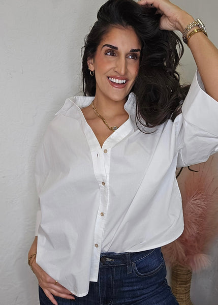 Life Is Good Collared White Button Up Blouse