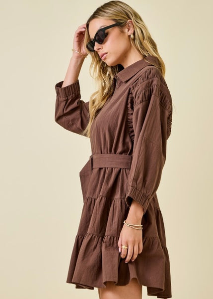 Fall Festival Brown Belted Mini Dress