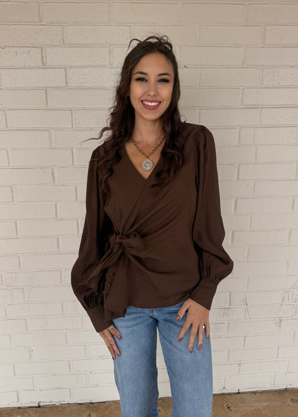 Believe Me When I Say Side Tie Brown Blouse